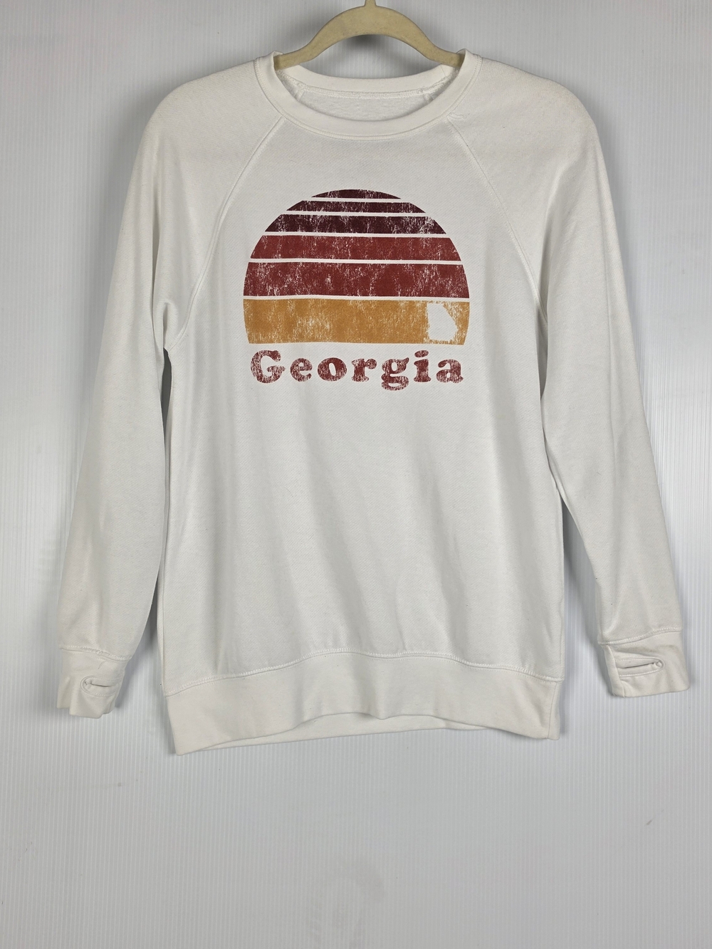 State of Mine Cream Crewneck Sweatshirt with Maroon and Gold Georgia Graphic